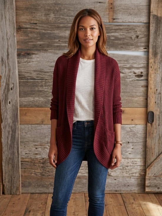 Dynamite Sweaters - dynamite Size Med Burgundy Cowl Neck, Chunky Knit Cardigan